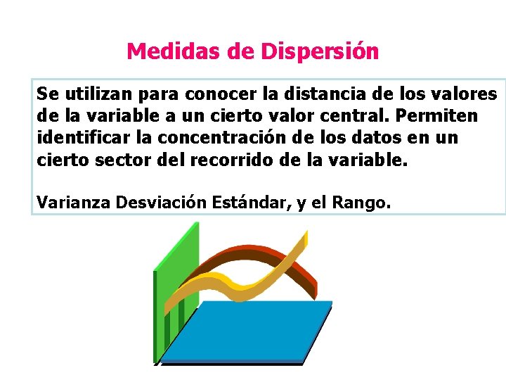 Medidas de Dispersión Se utilizan para conocer la distancia de los valores de la