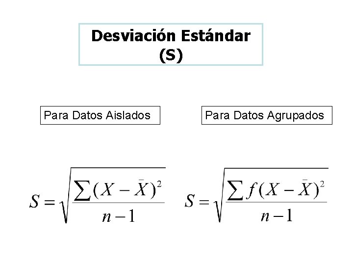 Desviación Estándar (S) Para Datos Aislados Para Datos Agrupados 