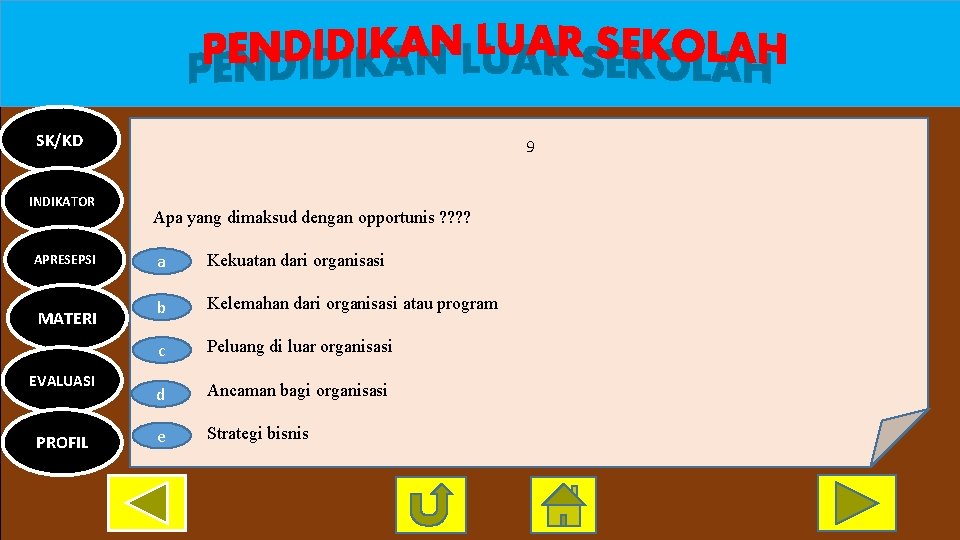 SK/KD INDIKATOR APRESEPSI MATERI EVALUASI PROFIL 9 Apa yang dimaksud dengan opportunis ? ?