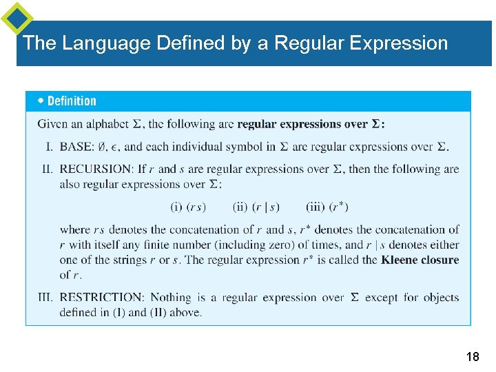 The Language Defined by a Regular Expression 18 The Language Defined by a Regular Expression 18