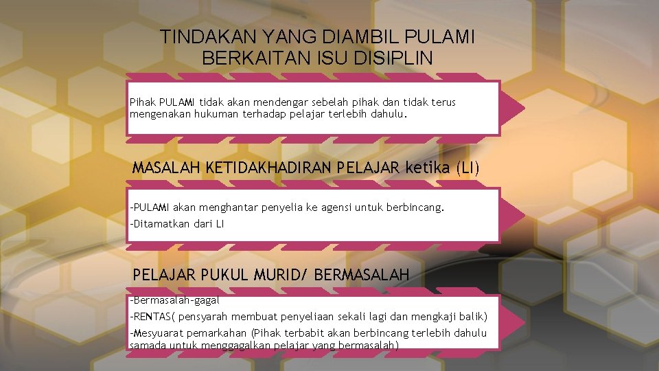 TINDAKAN YANG DIAMBIL PULAMI BERKAITAN ISU DISIPLIN Pihak PULAMI tidak akan mendengar sebelah pihak