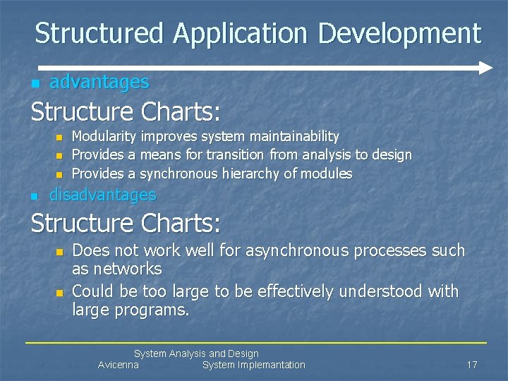 Structured Application Development n advantages Structure Charts: n n Modularity improves system maintainability Provides