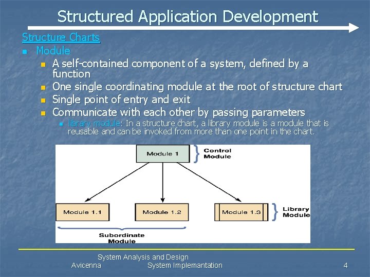 Structured Application Development Structure Charts n Module n A self-contained component of a system,