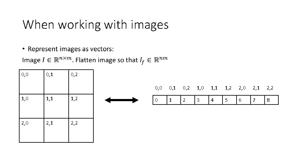 When working with images • 0, 0 0, 1 0, 2 1, 0 1,