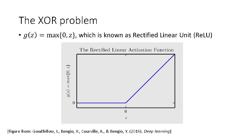 The XOR problem • [Figure from: Goodfellow, I. , Bengio, Y. , Courville, A.