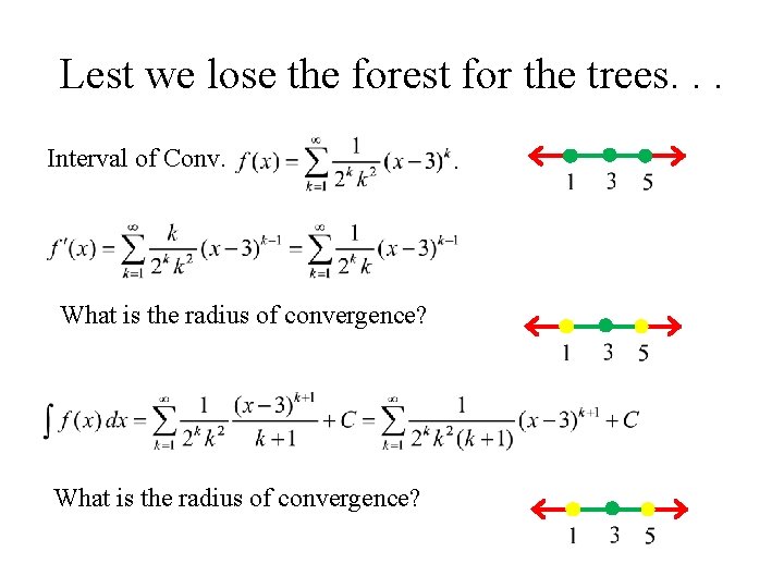 Lest we lose the forest for the trees. . . Interval of Conv. What