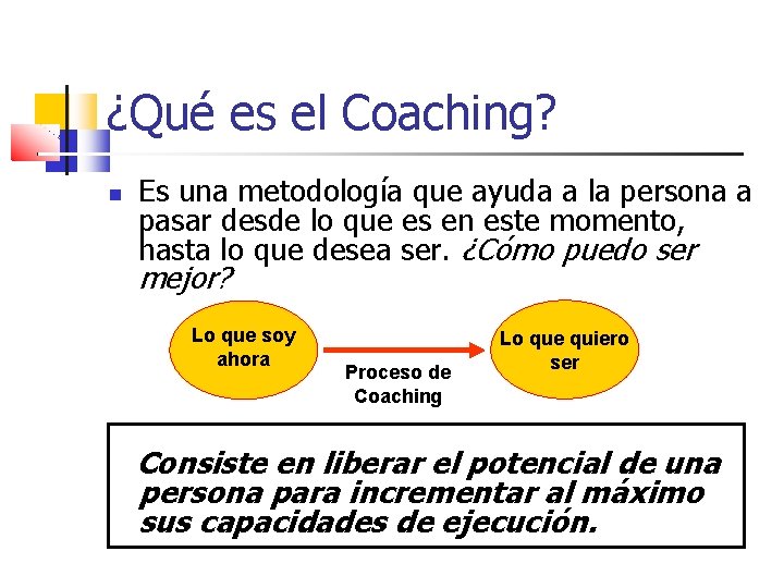 ¿Qué es el Coaching? Es una metodología que ayuda a la persona a pasar