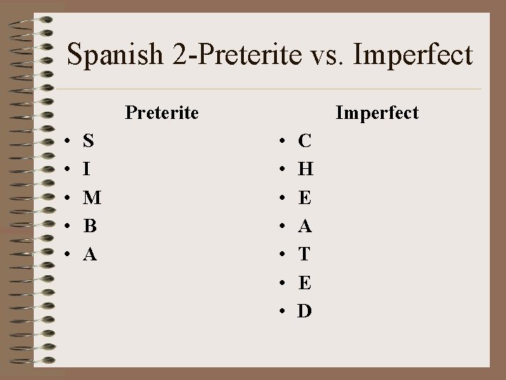 Spanish 2 -Preterite vs. Imperfect Preterite • • • S I M B A Spanish 2 -Preterite vs. Imperfect Preterite • • • S I M B A