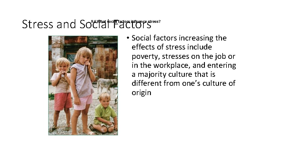 Stress and Social Factors 9. 6 What social factors influence stress? • Social factors