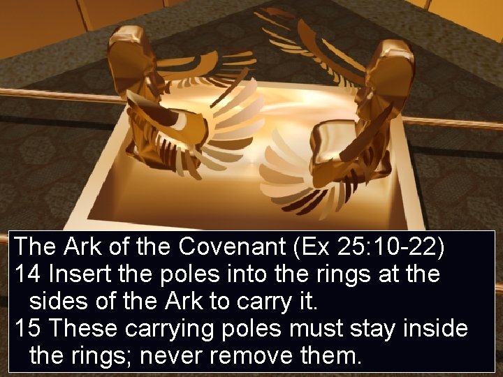 The Ark of the Covenant (Ex 25: 10 -22) 14 Insert the poles into