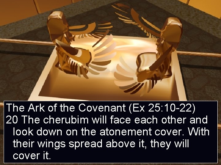 The Ark of the Covenant (Ex 25: 10 -22) 20 The cherubim will face