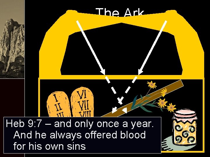 The Ark Heb 9: 7 – and only once a year. And he always