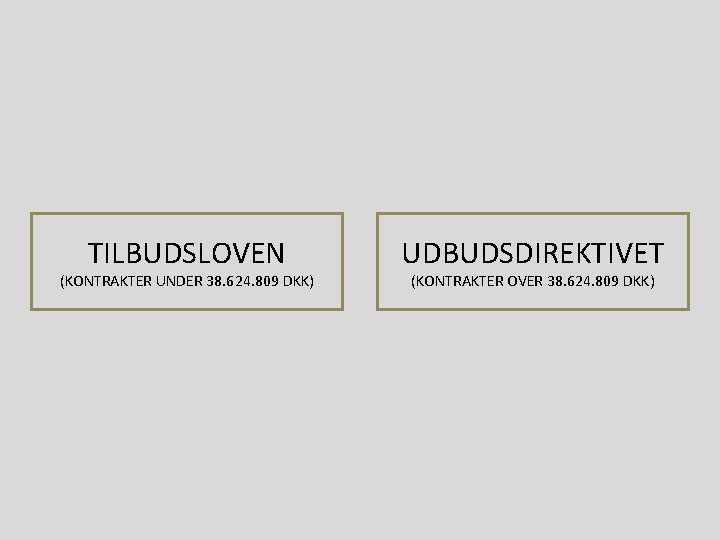 TILBUDSLOVEN (KONTRAKTER UNDER 38. 624. 809 DKK) UDBUDSDIREKTIVET (KONTRAKTER OVER 38. 624. 809 DKK)