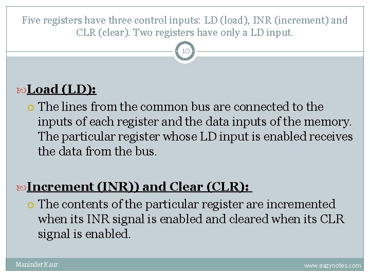 Five registers have three control inputs: LD (load), INR (increment) and CLR (clear). Two Five registers have three control inputs: LD (load), INR (increment) and CLR (clear). Two