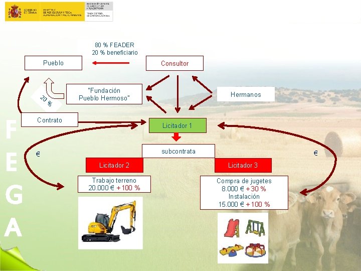 80 % FEADER 20 % beneficiario Pueblo 20 F E G A % Consultor