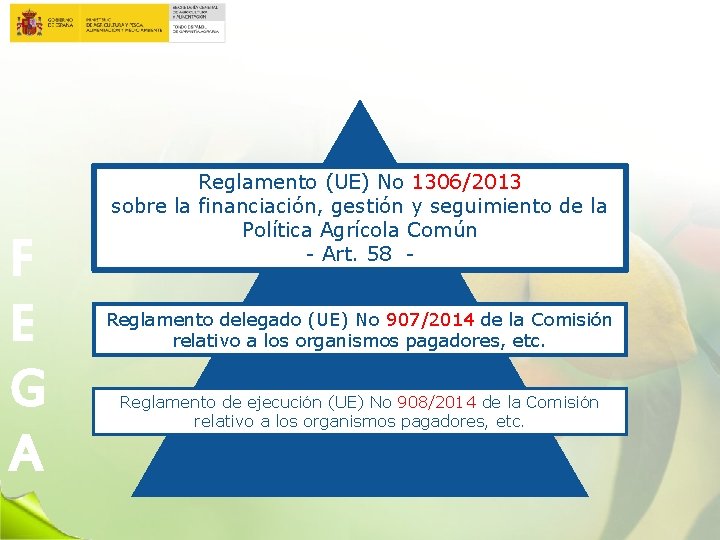 F E G A Reglamento (UE) No 1306/2013 sobre la financiación, gestión y seguimiento