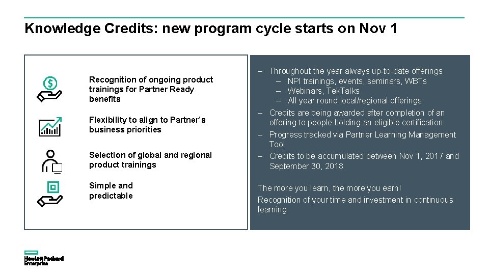 Knowledge Credits: new program cycle starts on Nov 1 Recognition of ongoing product trainings