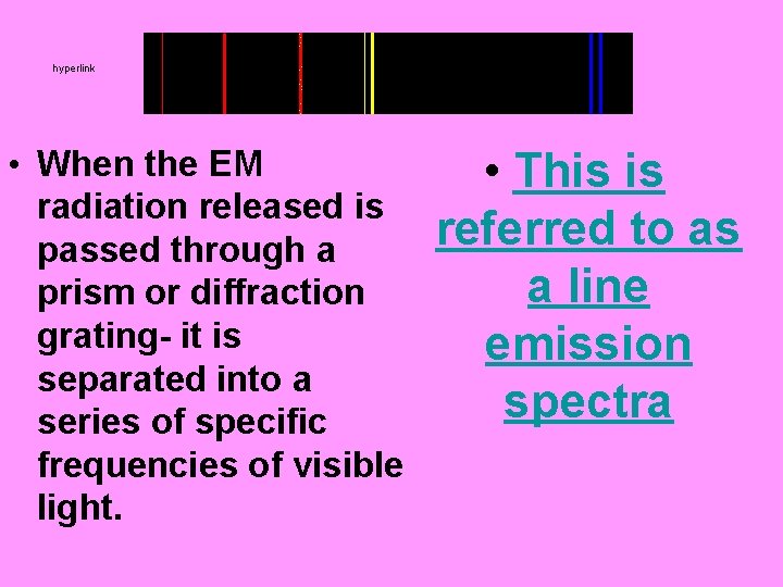 hyperlink • When the EM radiation released is passed through a prism or diffraction