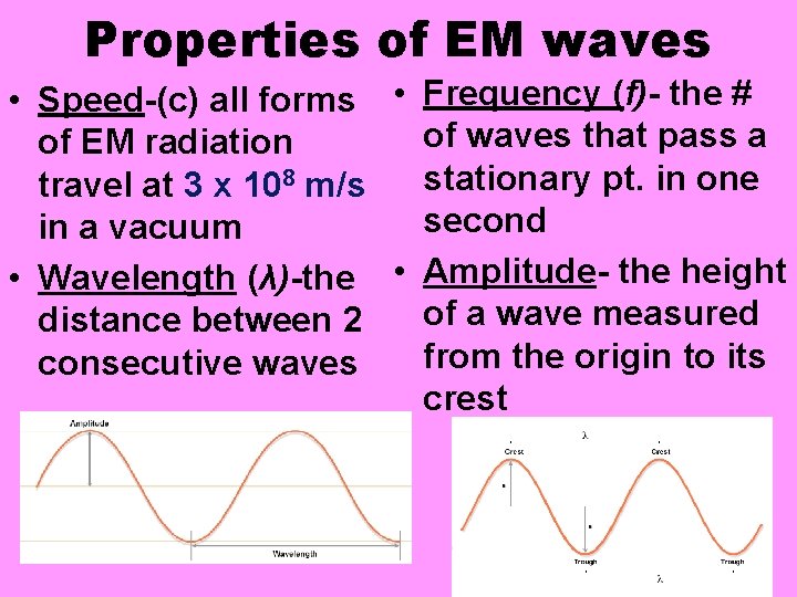 Properties of EM waves • Speed-(c) all forms • Frequency (f)- the # of