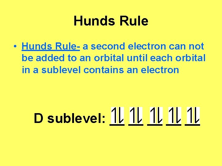 Hunds Rule • Hunds Rule- a second electron can not be added to an