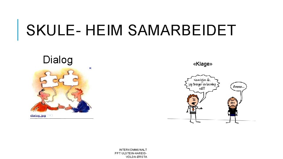 SKULE- HEIM SAMARBEIDET Dialog «Klage» INTERKOMMUNALT PPT ULSTEIN-HAREIDVOLDA-ØRSTA 