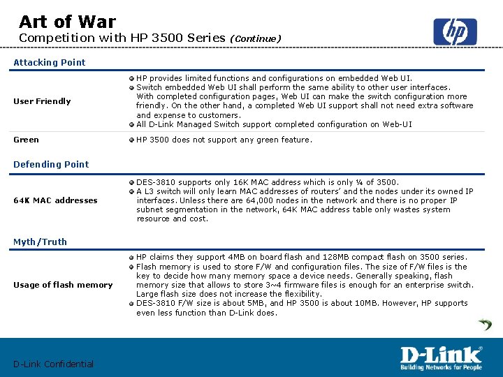 Art of War Competition with HP 3500 Series (Continue) Attacking Point User Friendly HP