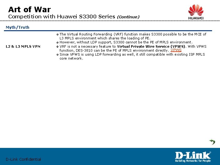 Art of War Competition with Huawei S 3300 Series (Continue) Myth/Truth L 2 &