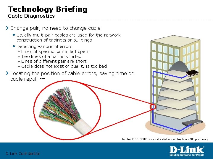 Technology Briefing Cable Diagnostics Change pair, no need to change cable • Usually multi-pair