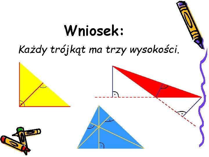 Wniosek: Każdy trójkąt ma trzy wysokości. 