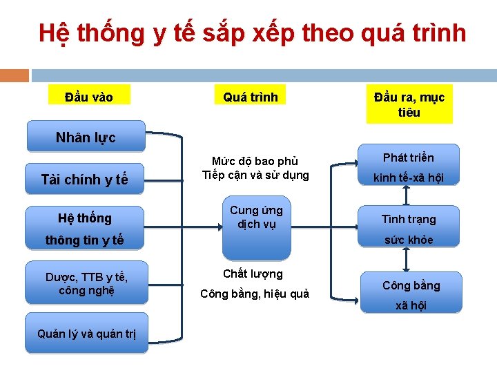 Hệ thống y tế sắp xếp theo quá trình Đầu vào Quá trình Đầu