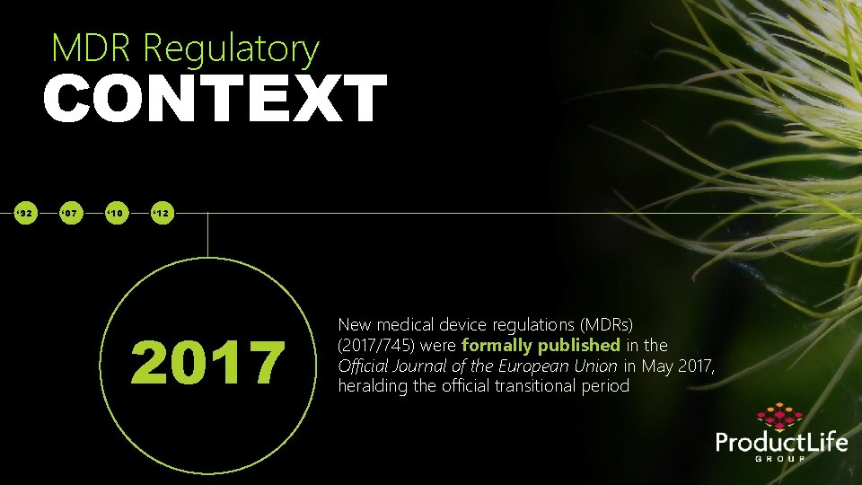 MDR Regulatory CONTEXT ‘ 92 ‘ 07 ‘ 10 ‘ 12 2017 New medical