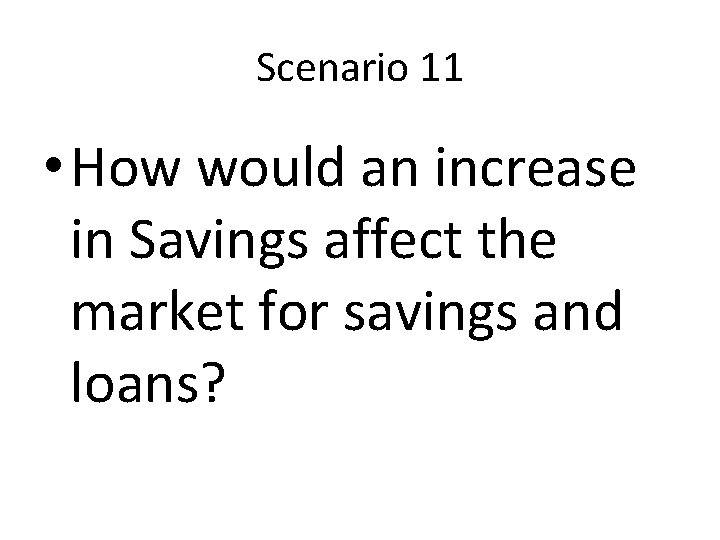 Scenario 11 • How would an increase in Savings affect the market for savings