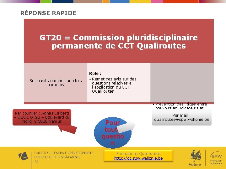 RÉPONSE RAPIDE GT 20 = Commission pluridisciplinaire permanente de CCT Qualiroutes Se réunit au RÉPONSE RAPIDE GT 20 = Commission pluridisciplinaire permanente de CCT Qualiroutes Se réunit au