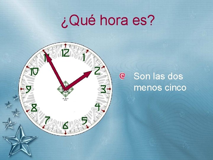 ¿Qué hora es? Son las dos menos cinco 