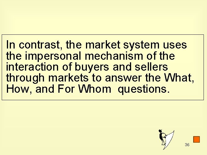 In contrast, the market system uses the impersonal mechanism of the interaction of buyers
