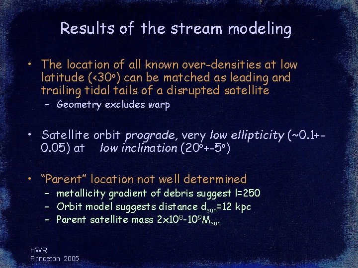 Results of the stream modeling • The location of all known over-densities at low Results of the stream modeling • The location of all known over-densities at low