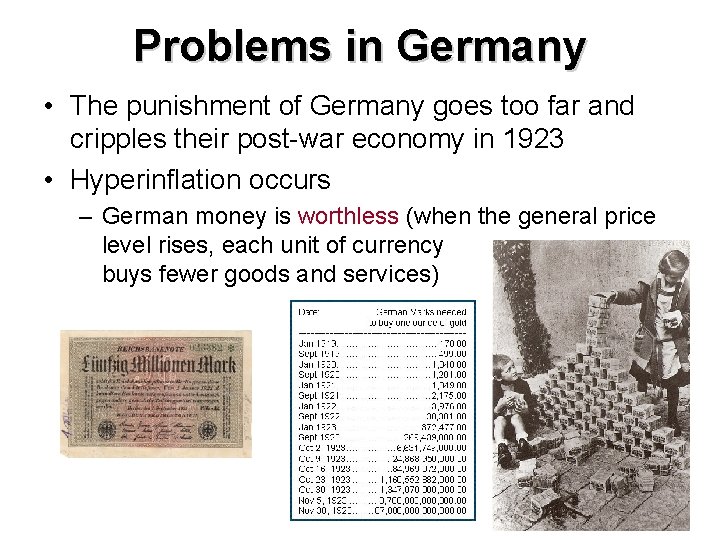 Problems in Germany • The punishment of Germany goes too far and cripples their