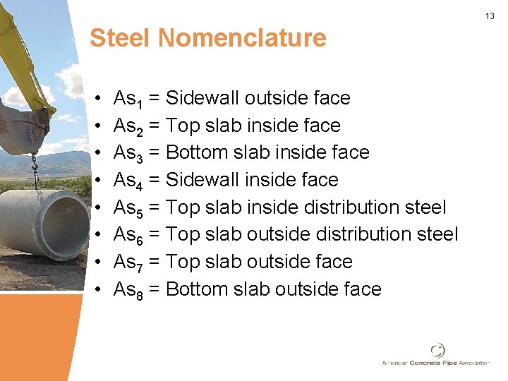 13 Steel Nomenclature • • As 1 = Sidewall outside face As 2 =