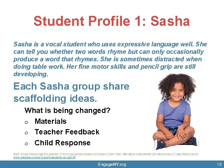 Student Profile 1: Sasha is a vocal student who uses expressive language well. She