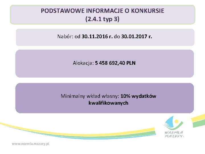 PODSTAWOWE INFORMACJE O KONKURSIE (2. 4. 1 typ 3) Nabór: od 30. 11. 2016