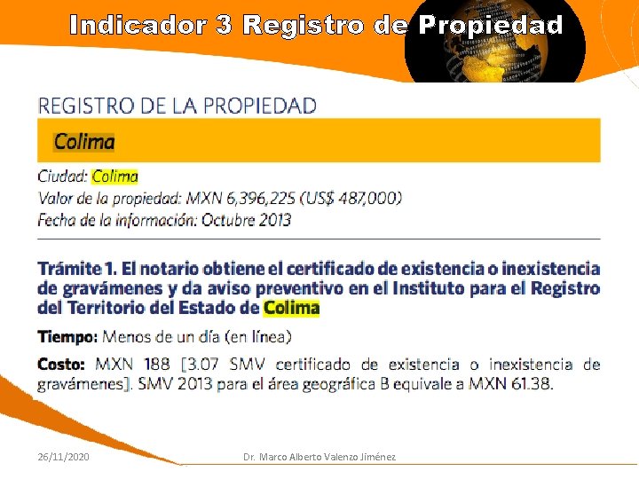 Indicador 3 Registro de Propiedad 26/11/2020 Dr. Marco Alberto Valenzo Jiménez 