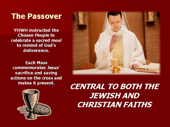 The Passover YHWH instructed the Chosen People to celebrate a sacred meal to remind