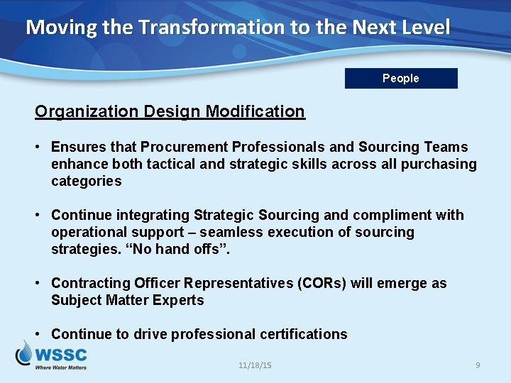 Supply Chain Management Transformation Update to the WSSC