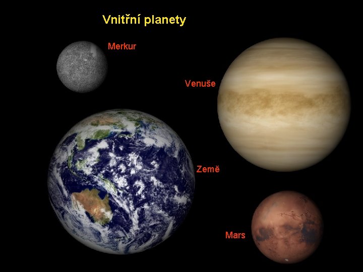 Vnitřní planety Merkur Venuše Země Mars 