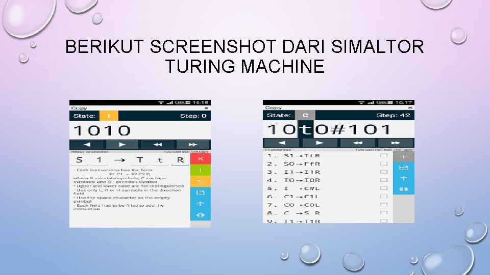 BERIKUT SCREENSHOT DARI SIMALTOR TURING MACHINE 