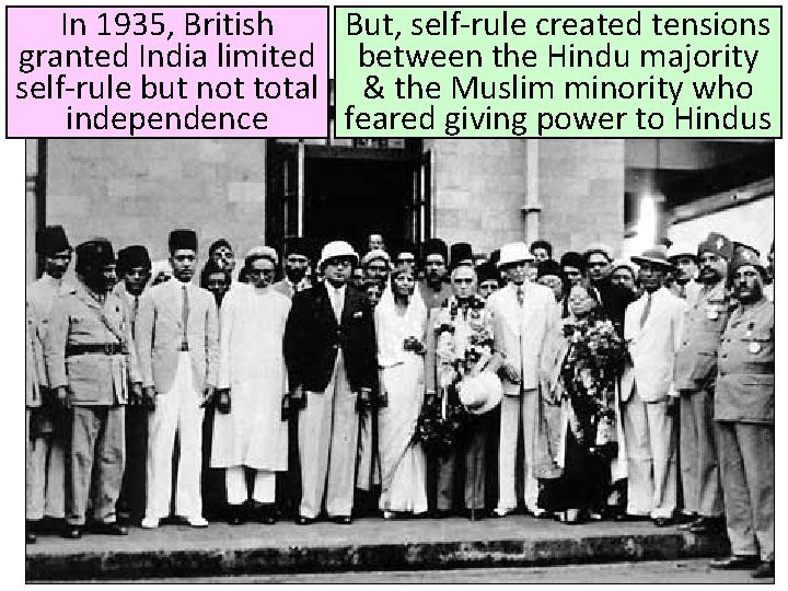 In 1935, British But, self-rule created tensions granted India limited Title between the Hindu