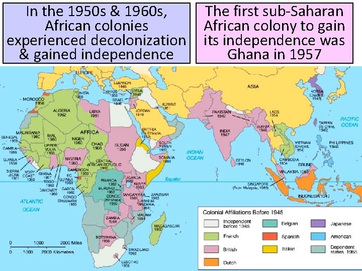 In the 1950 s & 1960 s, African colonies experienced decolonization & gained independence