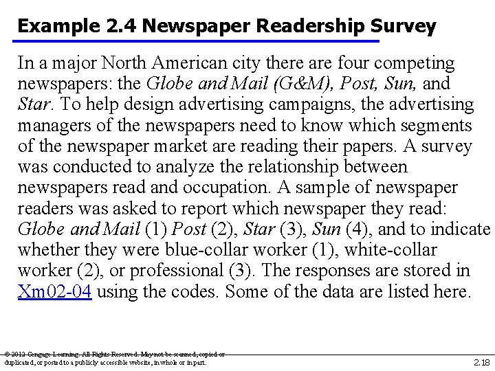 Example 2. 4 Newspaper Readership Survey In a major North American city there are Example 2. 4 Newspaper Readership Survey In a major North American city there are