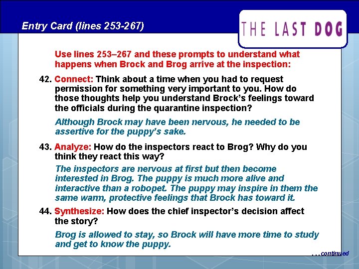 Entry Card (lines 253 -267) Use lines 253– 267 and these prompts to understand Entry Card (lines 253 -267) Use lines 253– 267 and these prompts to understand