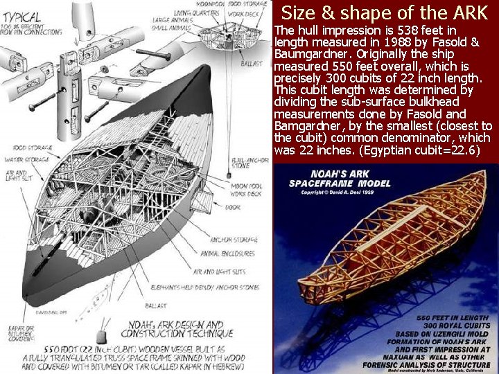 Size & shape of the ARK The hull impression is 538 feet in length